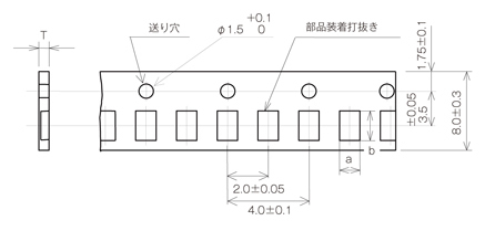 テープ寸法図(紙テープ 2mm ピッチ)